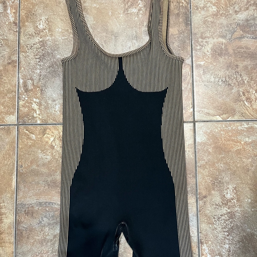 Forever 21 Black and Tan Striped Jumpsuit